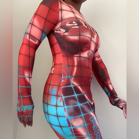 SHEIN Red Long Sleeve BodyCon Dress - Picture 3 of 5